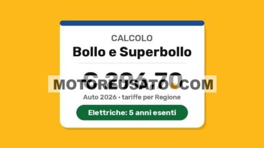 Calcolatore bollo e superbollo auto 2026: bollo annuo, superbollo e auto elettriche