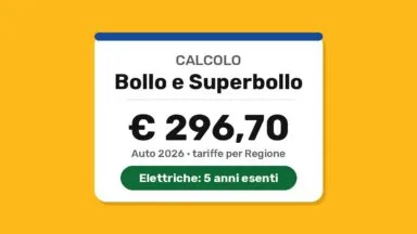 Calcolatore bollo e superbollo auto 2026: bollo annuo, superbollo e auto elettriche